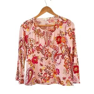 Odd Molly Paisley Tunic Top Womens Size 1/S Pink Boho Peasant Blouse Floral